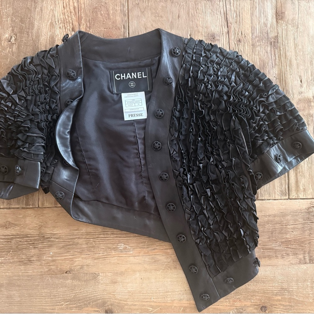 CHANEL Black Asymmetrical Ruffled Lambskin Ultra Lux Piece